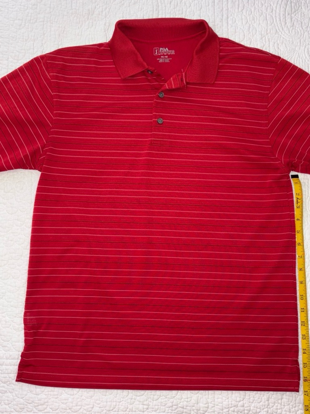PGA Tour Red Horizontal-Striped Polo